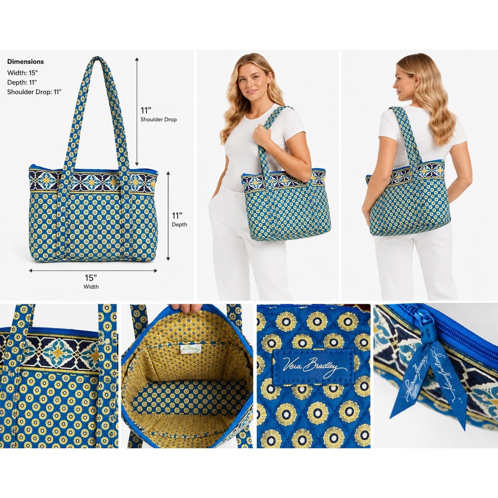 Vera Bradley Women Little Betsy‎ Riviera Blue Floral Retired Tote Shoulder Bag